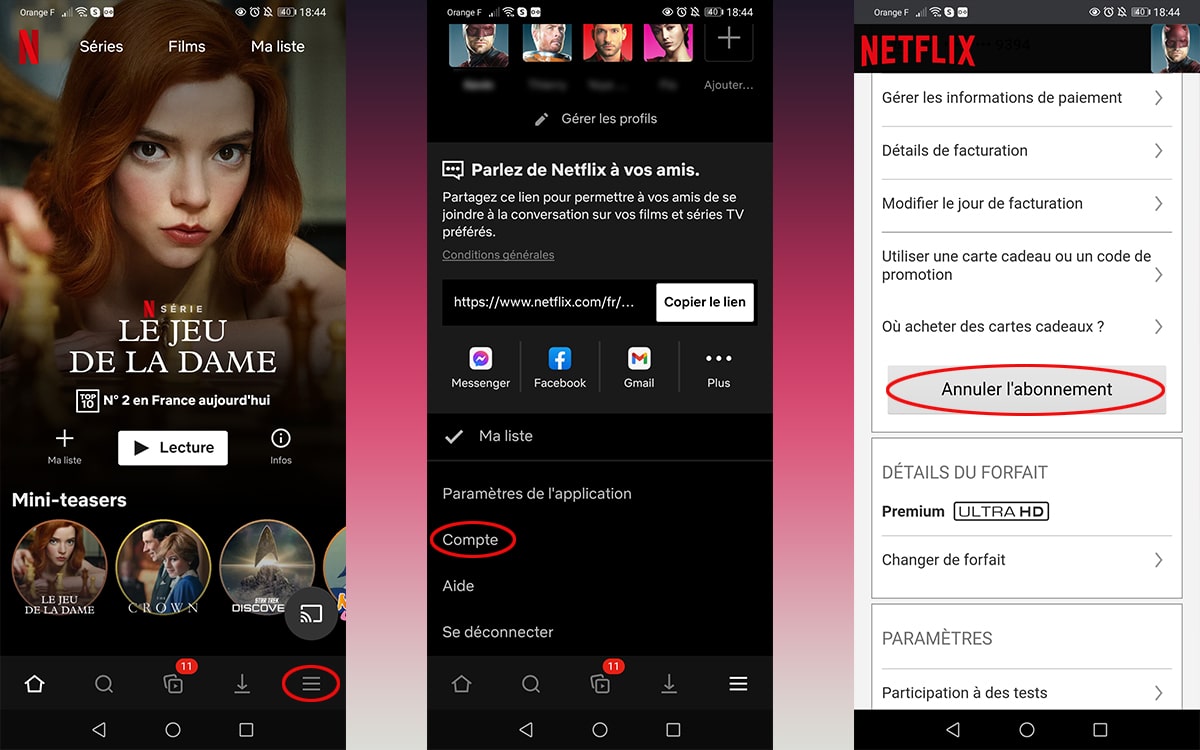 Se désabonner de Netflix sur smartphone ou tablette (Android ou iOS)